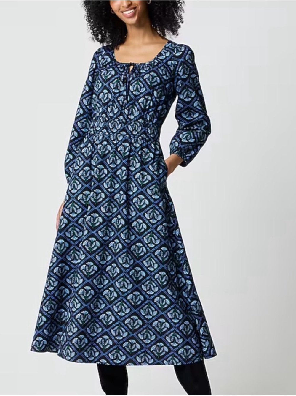 NWT J. Crew Factory Smocked Waist Poplin Block Print Midi Dress